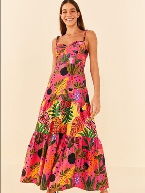 Farm Rio Pink Leopard Pop Midi Dress Size small S